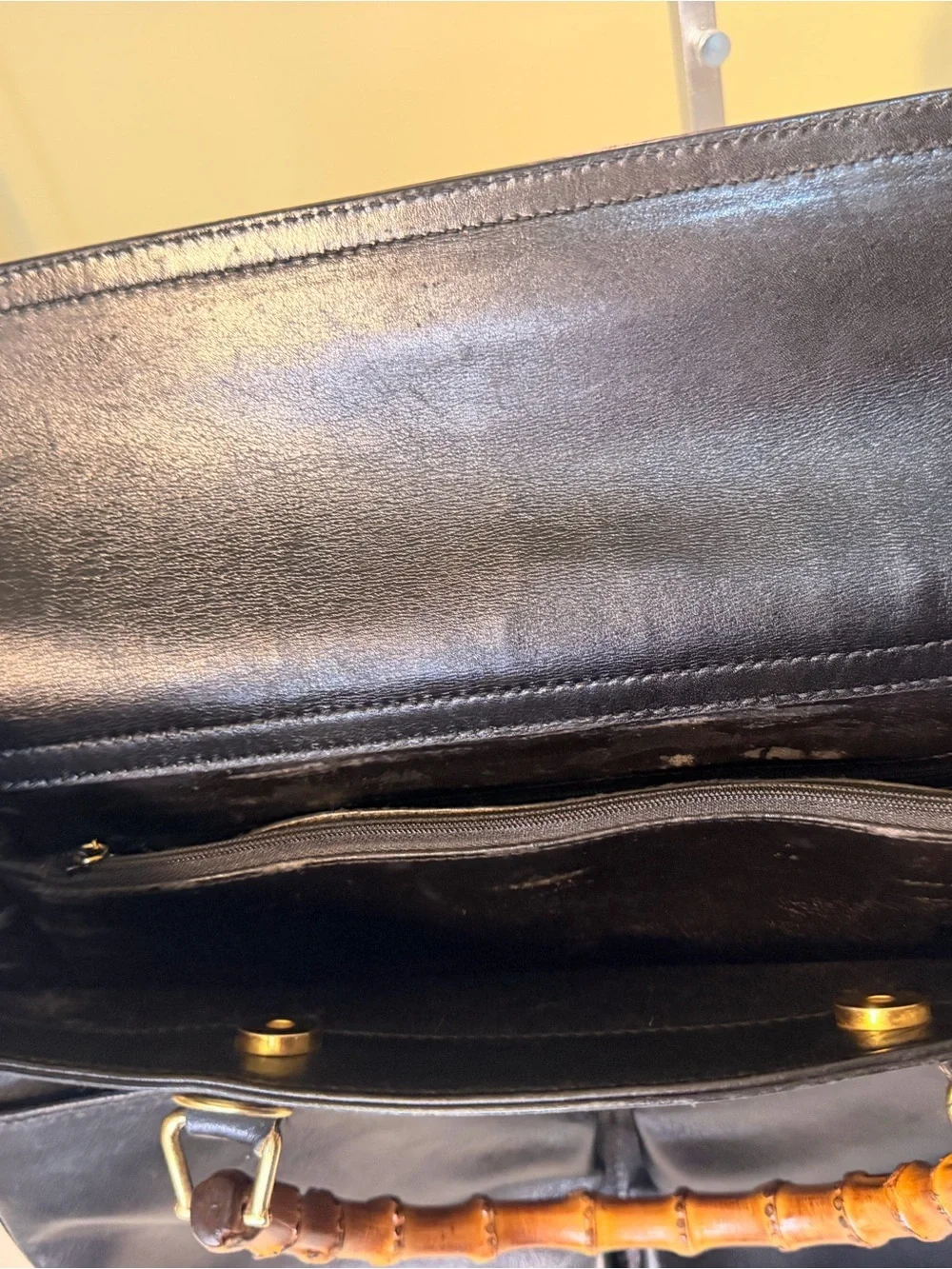 Gucci Black Leather bag with Bamboo Top Handles